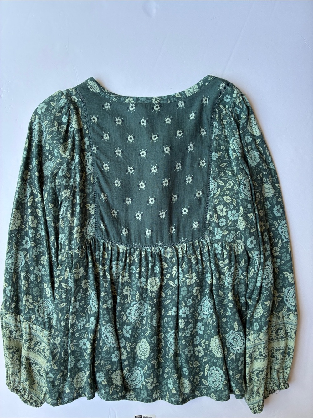 Lucky Brand Teal Green Floral Peasant Top - Picture 2 of 5